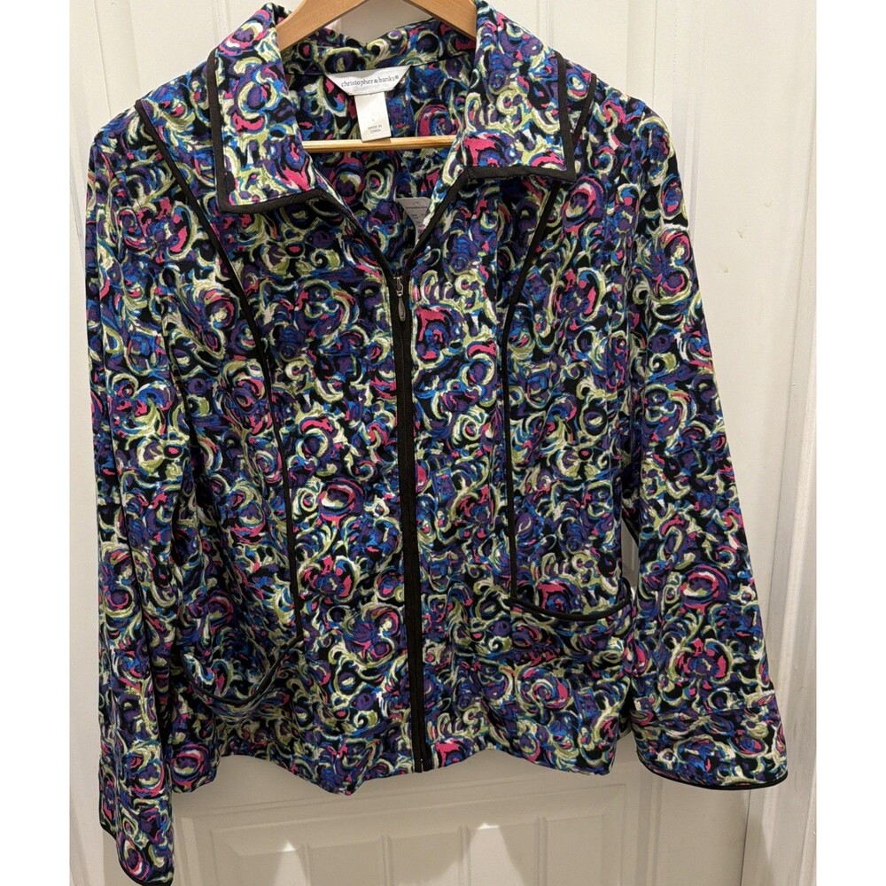 Christopher Banks Women's Jacket Size L Pockets Colorful Paisley Statement